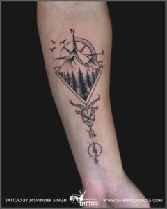 Compass and Mountain tattoo