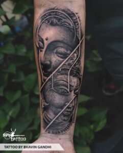 Realistic Apsara and Buddha tattoo