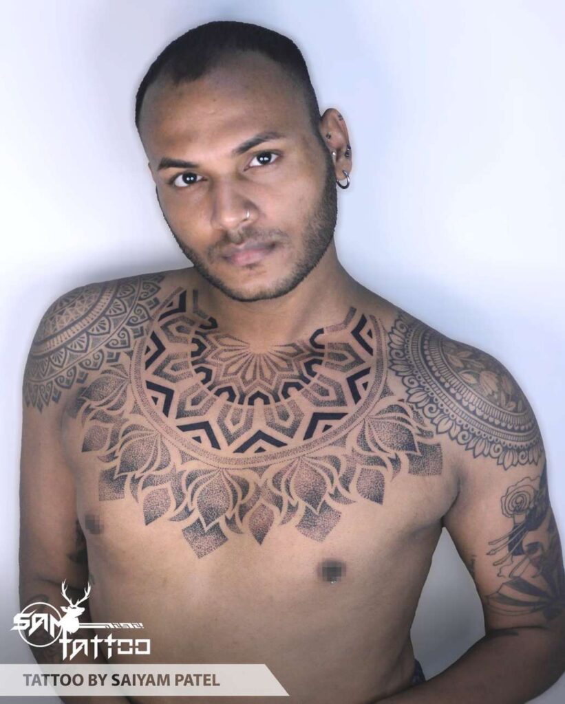 Chest mandala tattoo